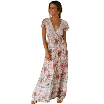 Spot Summer Casual Holiday Floral Print Dress Sexy Dress Women Clothing Wrap Dress by Ragazza