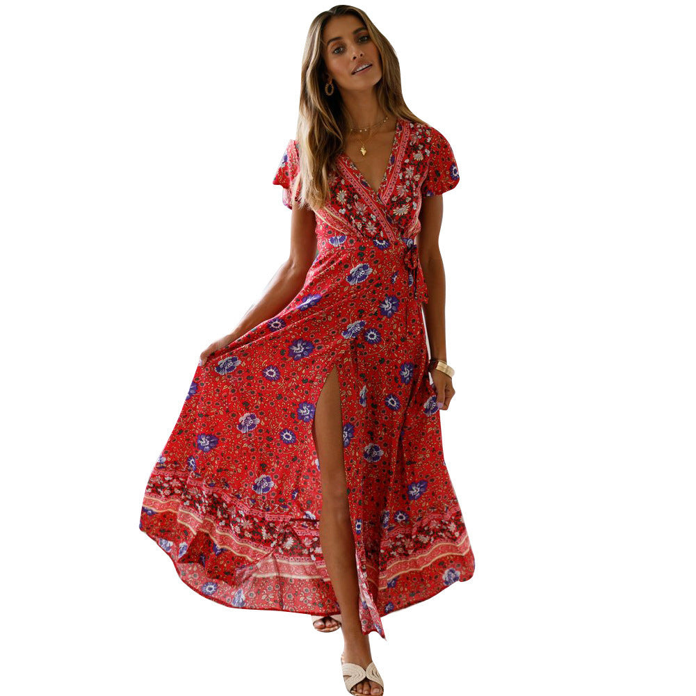 Spot Summer Casual Holiday Floral Print Dress Sexy Dress Women Clothing Wrap Dress by Ragazza