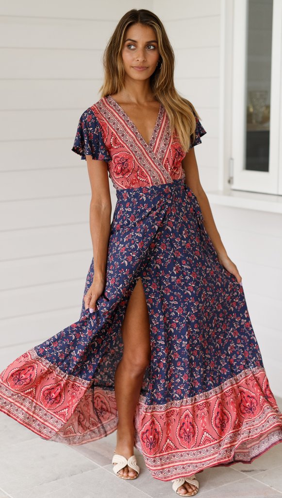 Spot Summer Casual Holiday Floral Print Dress Sexy Dress Women Clothing Wrap Dress by Ragazza