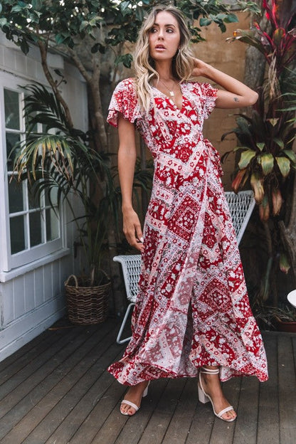 Spot Summer Casual Holiday Floral Print Dress Sexy Dress Women Clothing Wrap Dress by Ragazza