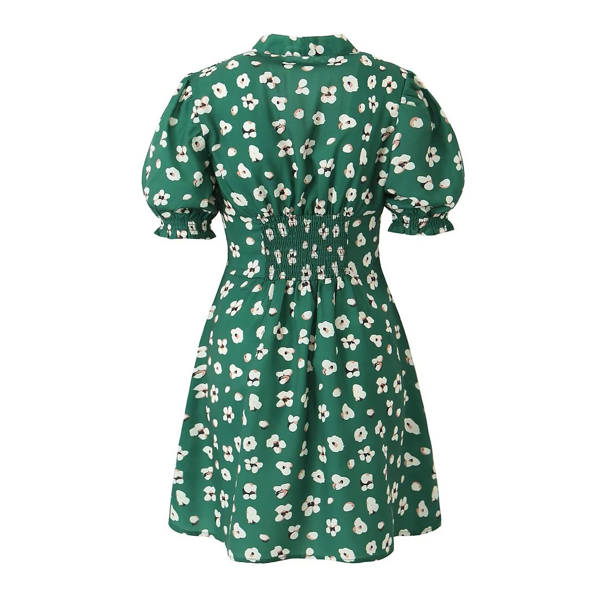Green Shivering Short Sleeve Dress Women Summer Slim Fit V neck Slimming Tea Break by Ragazza