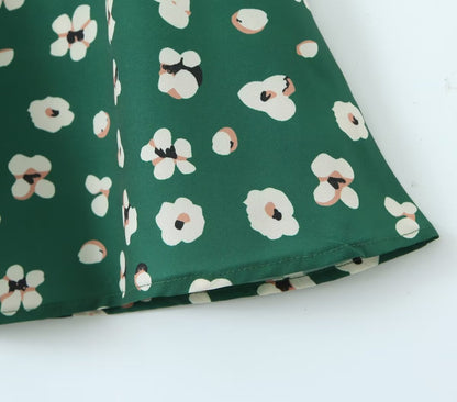 Green Shivering Short Sleeve Dress Women Summer Slim Fit V neck Slimming Tea Break by Ragazza