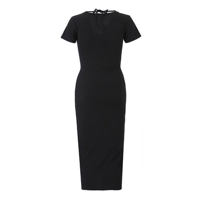 Sexy Pleated Side Split Dress Women Summer School Bag Buckle Faux Two Piece Halter Dress by Ragazza