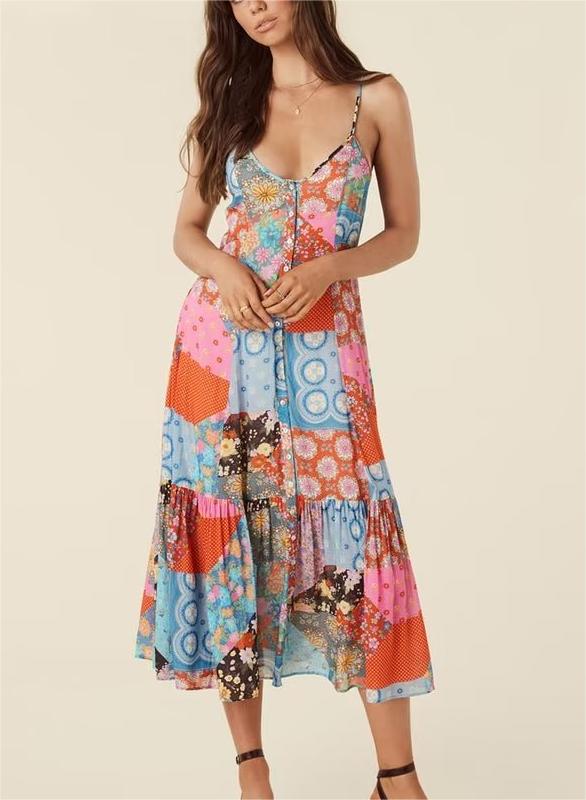 Spring Summer Elegant Women Clothing Strap Type Sleeveless V neck Swing Dress by Ragazza
