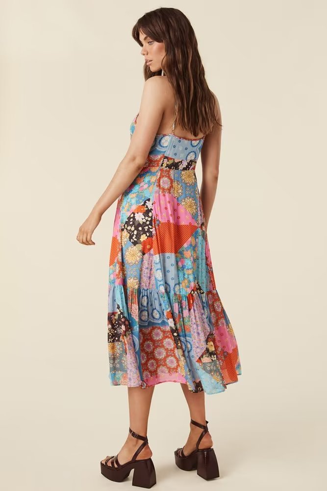 Spring Summer Elegant Women Clothing Strap Type Sleeveless V neck Swing Dress by Ragazza