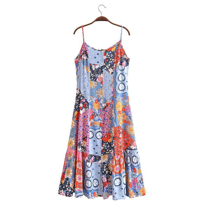 Spring Summer Elegant Women Clothing Strap Type Sleeveless V neck Swing Dress by Ragazza
