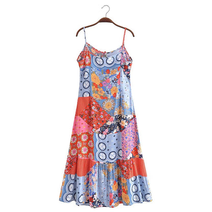 Spring Summer Elegant Women Clothing Strap Type Sleeveless V neck Swing Dress by Ragazza
