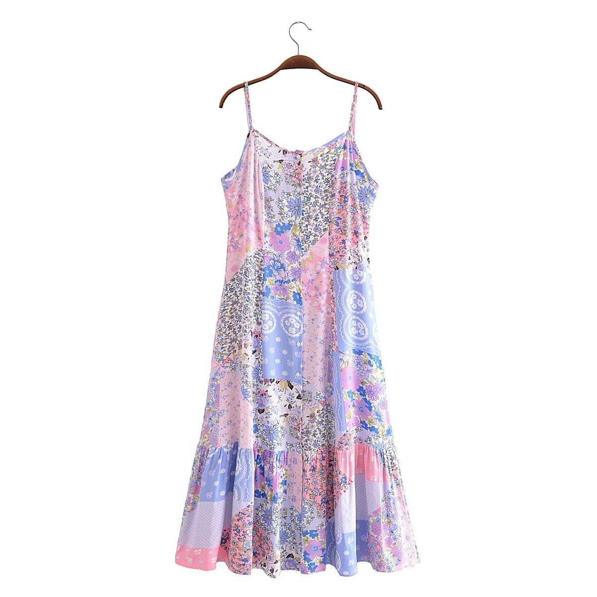 Spring Summer Elegant Women Clothing Strap Type Sleeveless V neck Swing Dress by Ragazza