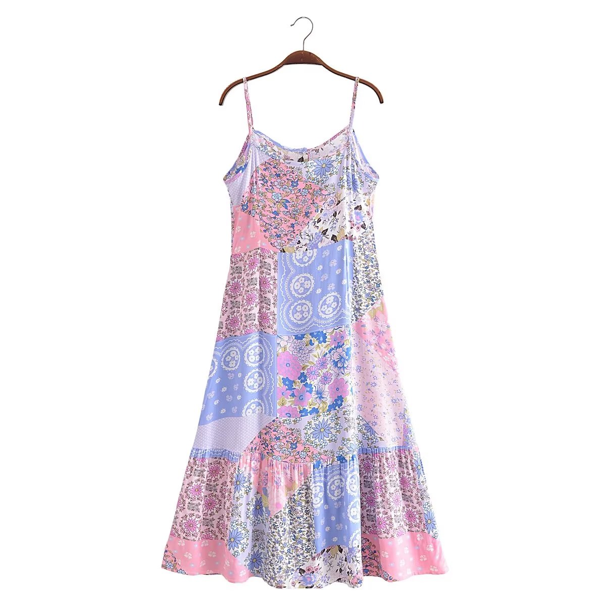 Spring Summer Elegant Women Clothing Strap Type Sleeveless V neck Swing Dress by Ragazza