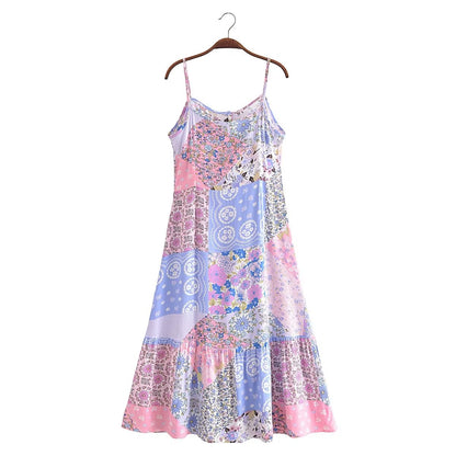 Spring Summer Elegant Women Clothing Strap Type Sleeveless V neck Swing Dress by Ragazza