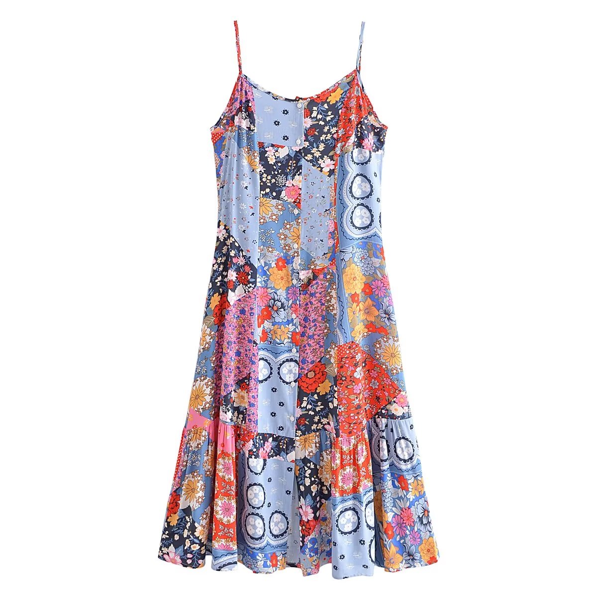 Spring Summer Elegant Women Clothing Strap Type Sleeveless V neck Swing Dress by Ragazza
