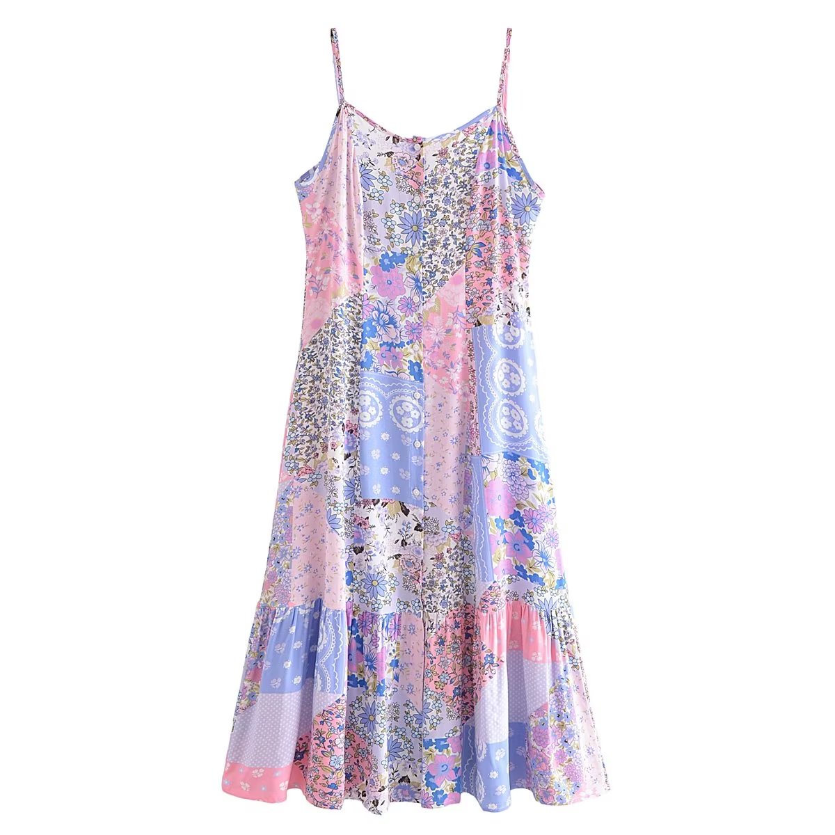 Spring Summer Elegant Women Clothing Strap Type Sleeveless V neck Swing Dress by Ragazza