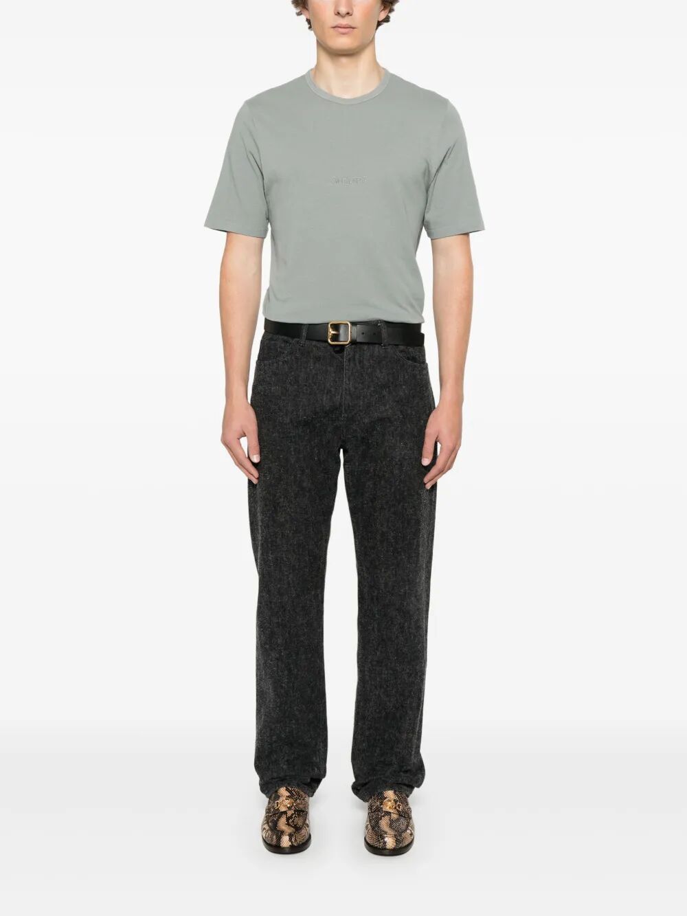 Saint Laurent Men Tonal Logo Embroidery Cotton T-Shirt by Luosophy