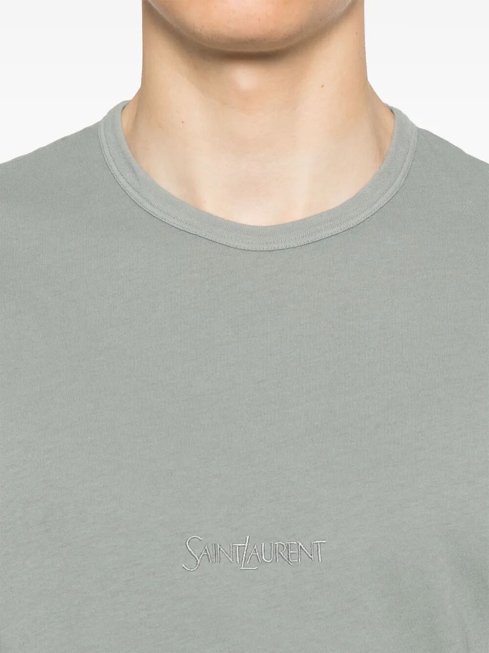 Saint Laurent Men Tonal Logo Embroidery Cotton T-Shirt by Luosophy
