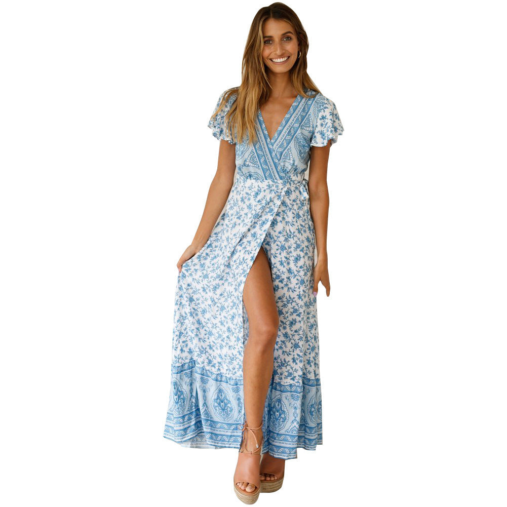 Spot Summer Casual Holiday Floral Print Dress Sexy Dress Women Clothing Wrap Dress by Ragazza