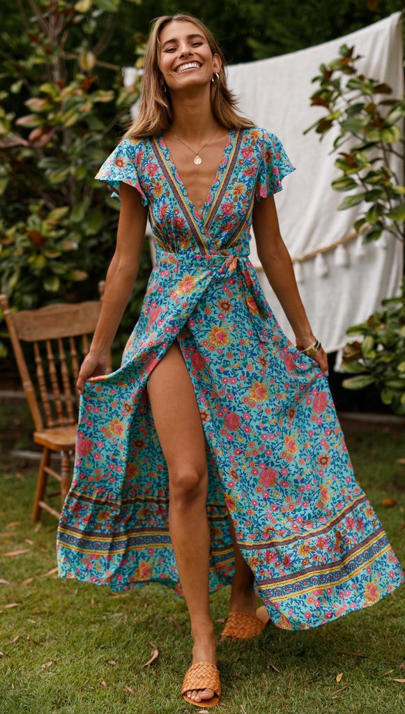 Spot Summer Casual Holiday Floral Print Dress Sexy Dress Women Clothing Wrap Dress by Ragazza