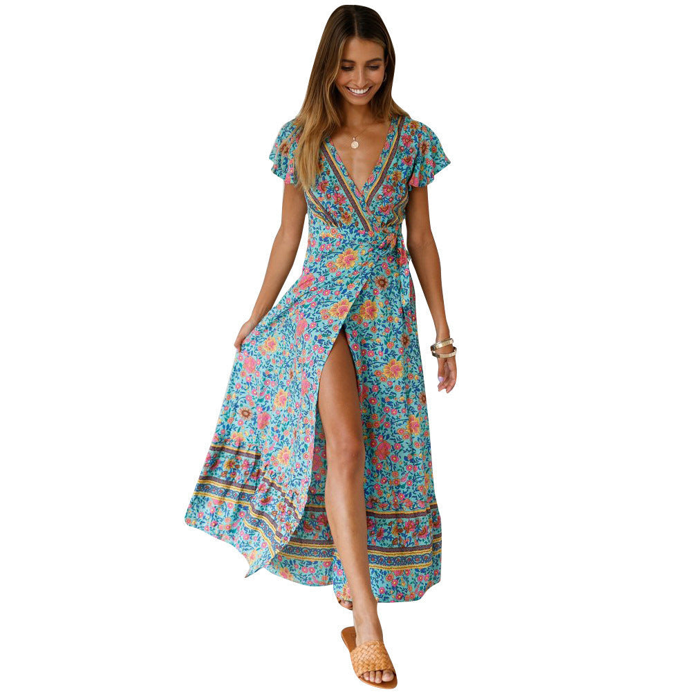 Spot Summer Casual Holiday Floral Print Dress Sexy Dress Women Clothing Wrap Dress by Ragazza