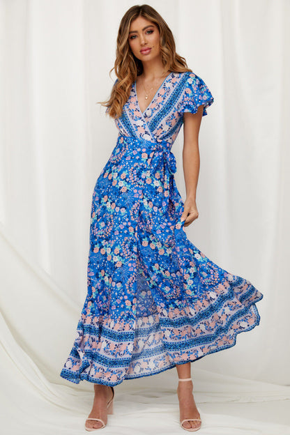 Spot Summer Casual Holiday Floral Print Dress Sexy Dress Women Clothing Wrap Dress by Ragazza