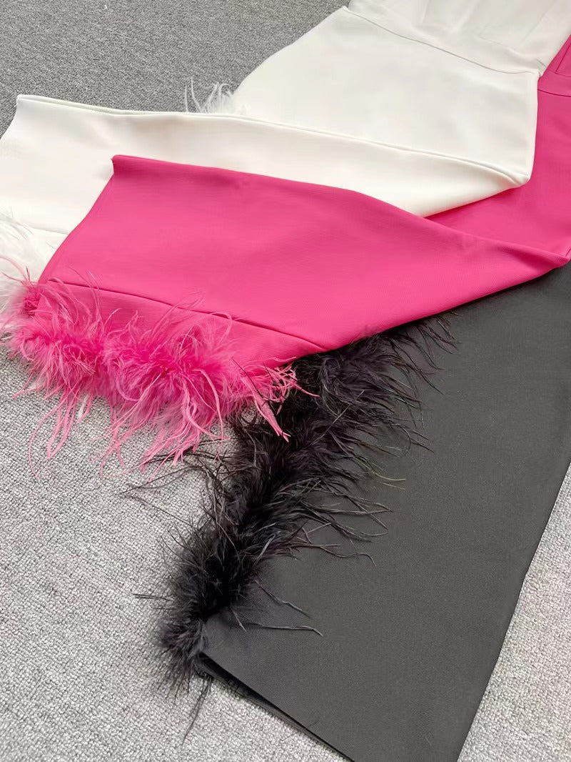 Summer High Waist Feather Split Sleeveless Tube Top Midi Dress Sexy Sweet Dress by Ragazza