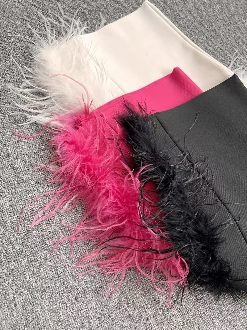 Summer High Waist Feather Split Sleeveless Tube Top Midi Dress Sexy Sweet Dress by Ragazza