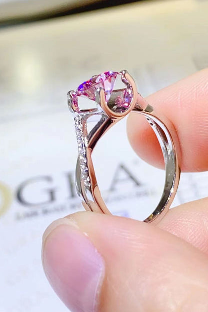 1 Carat Fuschia Pink Sparkala™ Crisscross Platinum Over Pure Sterling Silver Ring - DestGlow