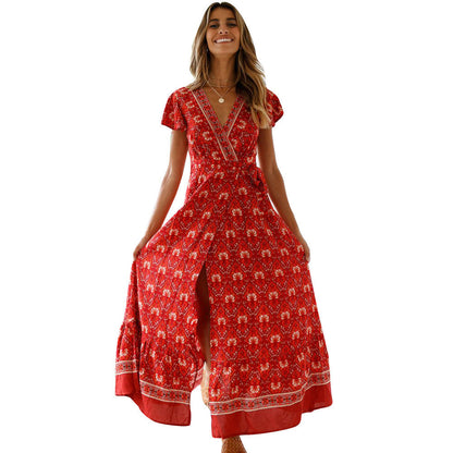 Spot Summer Casual Holiday Floral Print Dress Sexy Dress Women Clothing Wrap Dress by Ragazza