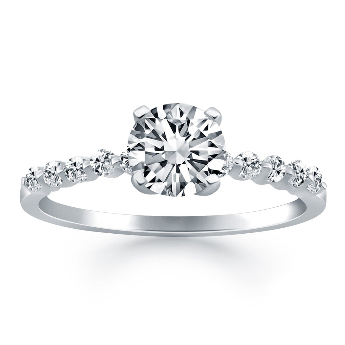 14k White Gold Diamond Engagement Ring with Shared Prong Diamond Accents by Bids.com