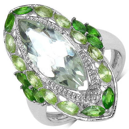 4.90 Carat Genuine Green Amethyst, Peridot and Chrome Diopside .925 Sterling Silver Ring by Bids.com