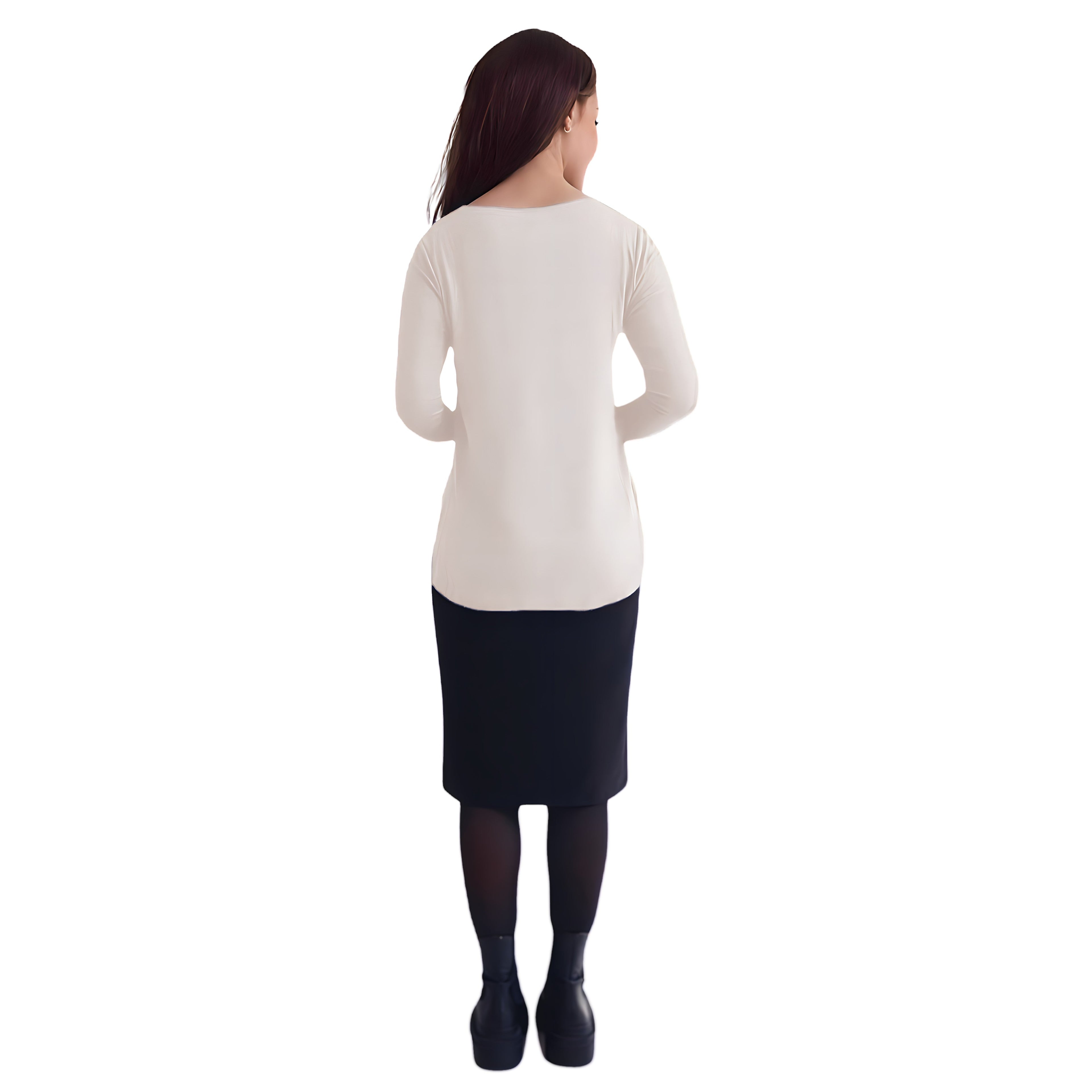 Curved Side Hem Tunic with 3/4 Sleeves and Modest Crew Neckline by Kosher Casual USA