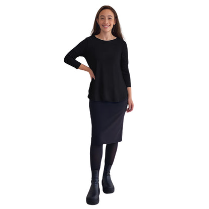 Curved Side Hem Tunic with 3/4 Sleeves and Modest Crew Neckline by Kosher Casual USA