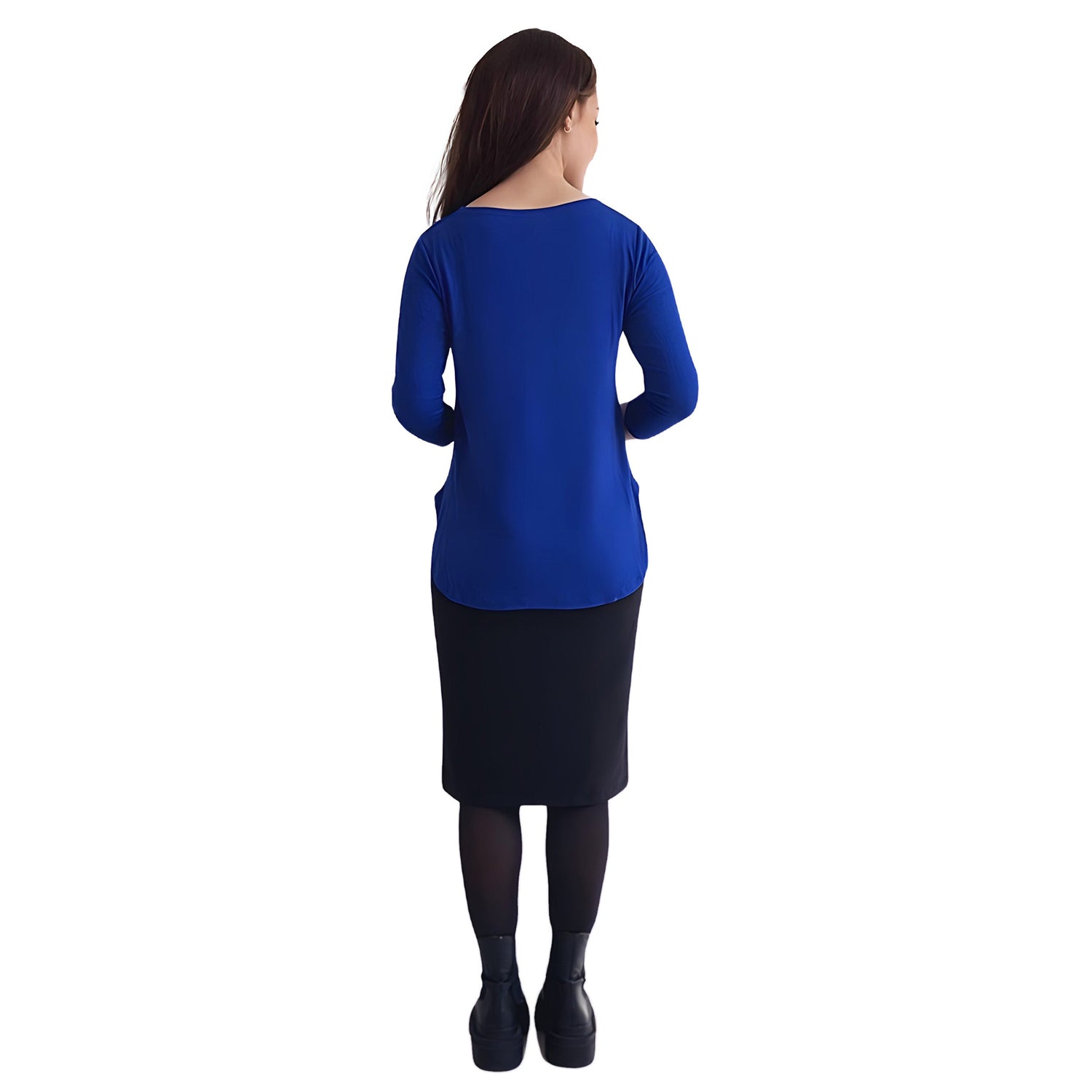 Curved Side Hem Tunic with 3/4 Sleeves and Modest Crew Neckline by Kosher Casual USA