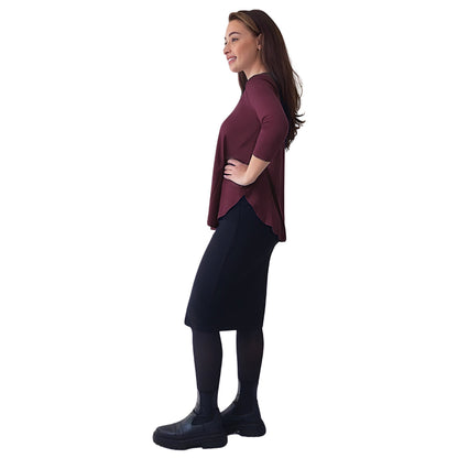 Curved Side Hem Tunic with 3/4 Sleeves and Modest Crew Neckline by Kosher Casual USA