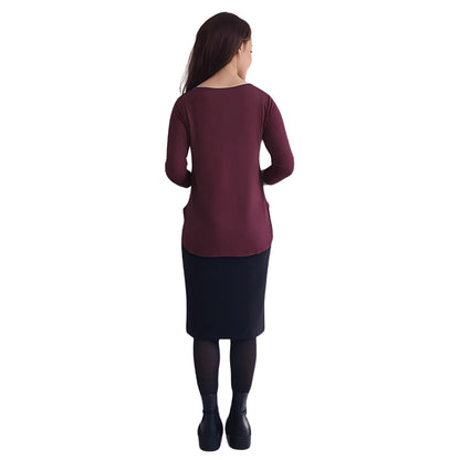 Curved Side Hem Tunic with 3/4 Sleeves and Modest Crew Neckline by Kosher Casual USA