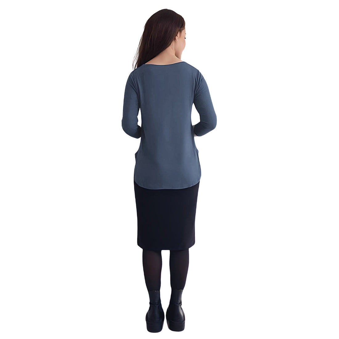 Curved Side Hem Tunic with 3/4 Sleeves and Modest Crew Neckline by Kosher Casual USA