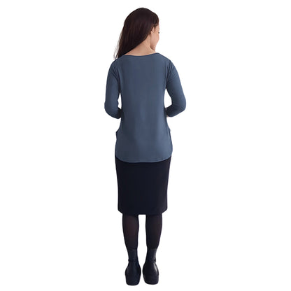 Curved Side Hem Tunic with 3/4 Sleeves and Modest Crew Neckline by Kosher Casual USA