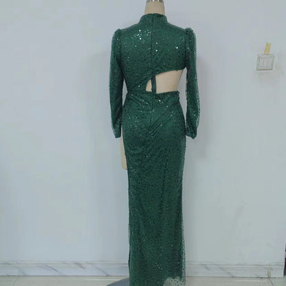 Spring Summer Women Clothing Irregular Asymmetric Sexy Sequined Long Sleeved Cocktail Dress Trailing Large Swing by Ragazza