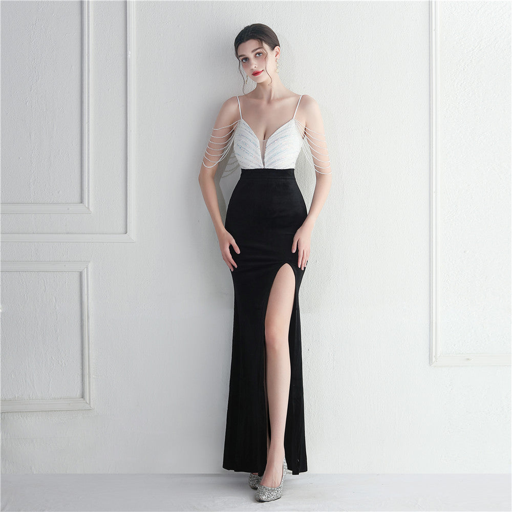 Korean Velvet Sequined Annual Party Social Long Evening Dress by Ragazza