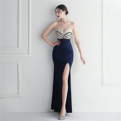 Korean Velvet Sequined Annual Party Social Long Evening Dress by Ragazza