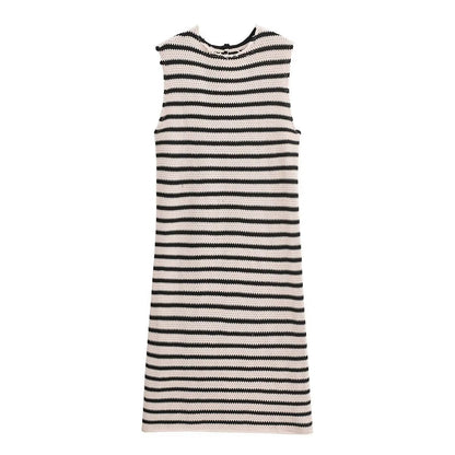Fall Women Clothing Crew Neck Raw Edges Design Striped Vest Knitted Dress by Ragazza
