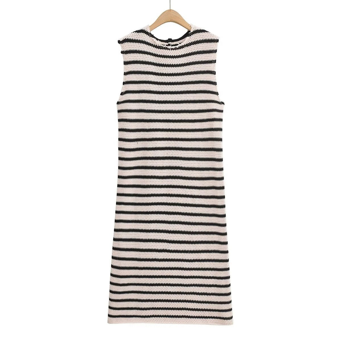 Fall Women Clothing Crew Neck Raw Edges Design Striped Vest Knitted Dress by Ragazza