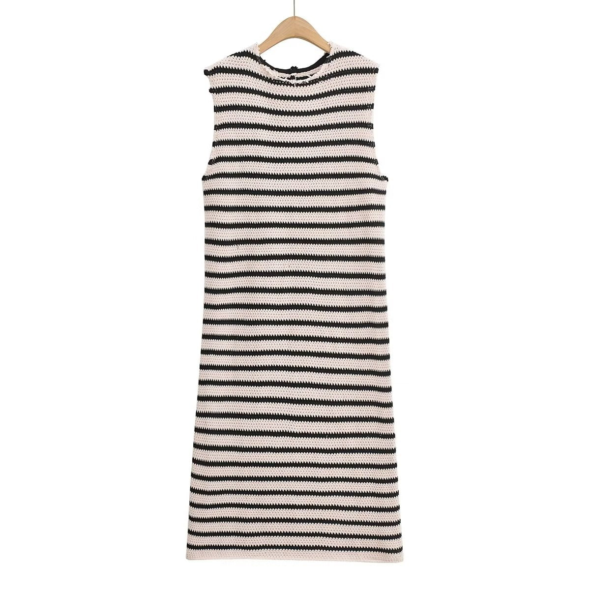 Fall Women Clothing Crew Neck Raw Edges Design Striped Vest Knitted Dress by Ragazza