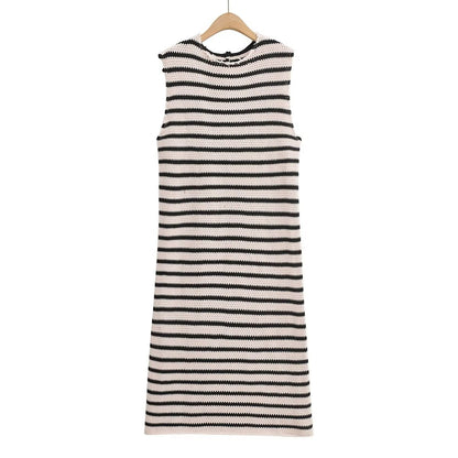Fall Women Clothing Crew Neck Raw Edges Design Striped Vest Knitted Dress by Ragazza