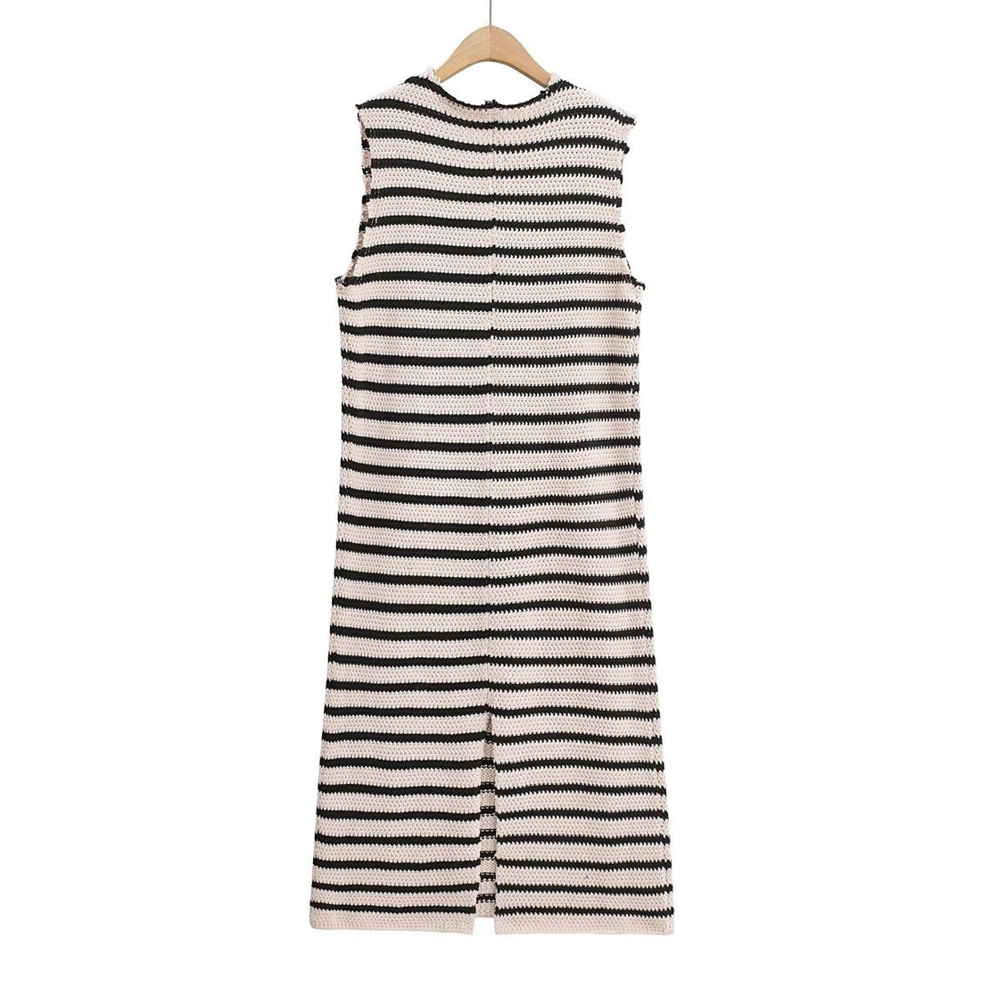 Fall Women Clothing Crew Neck Raw Edges Design Striped Vest Knitted Dress by Ragazza