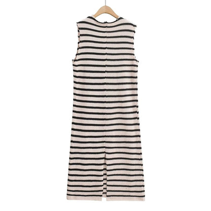 Fall Women Clothing Crew Neck Raw Edges Design Striped Vest Knitted Dress by Ragazza