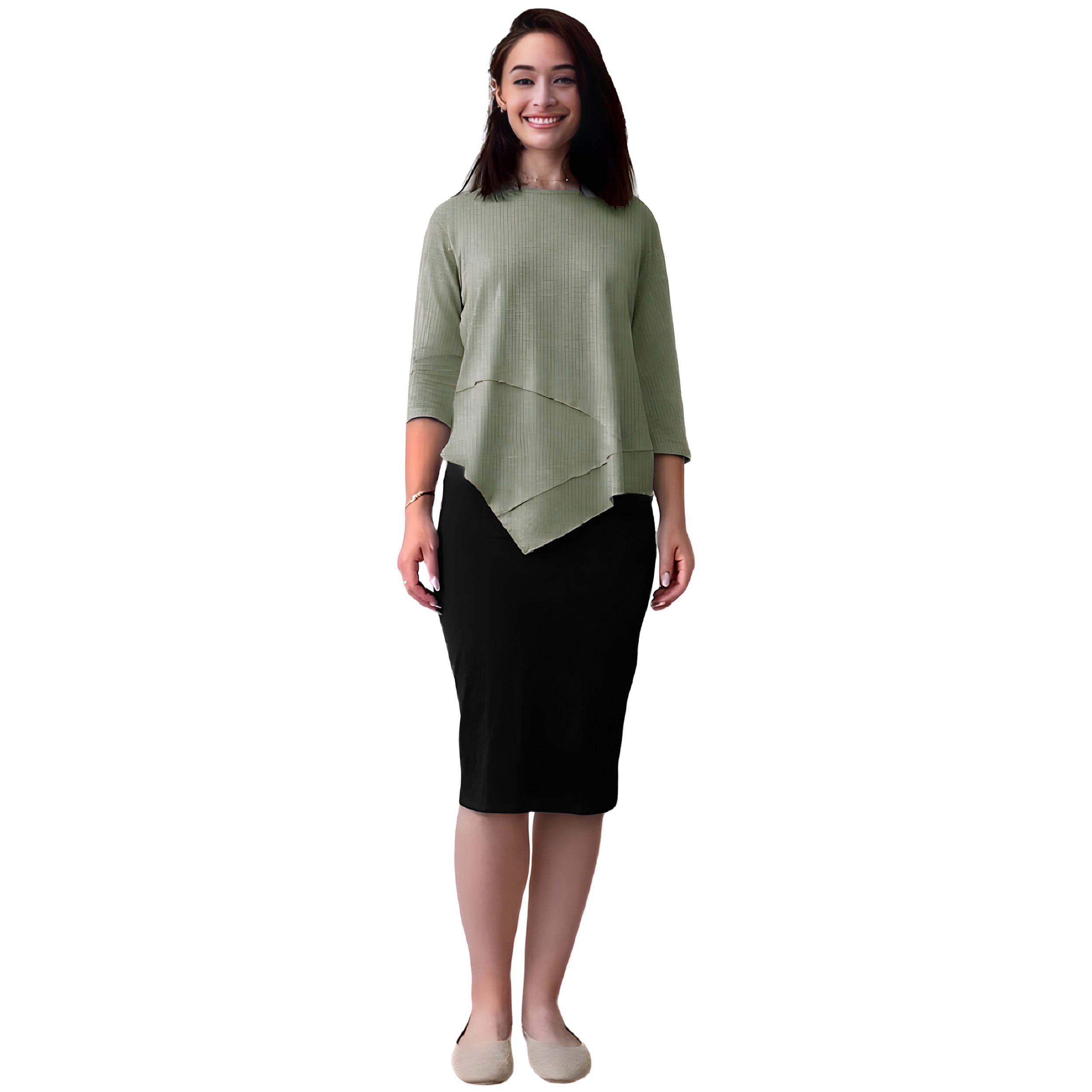 Asymmetrical Stylish Ribbed Tunic - Soft Fabric and Full Coverage by Kosher Casual USA