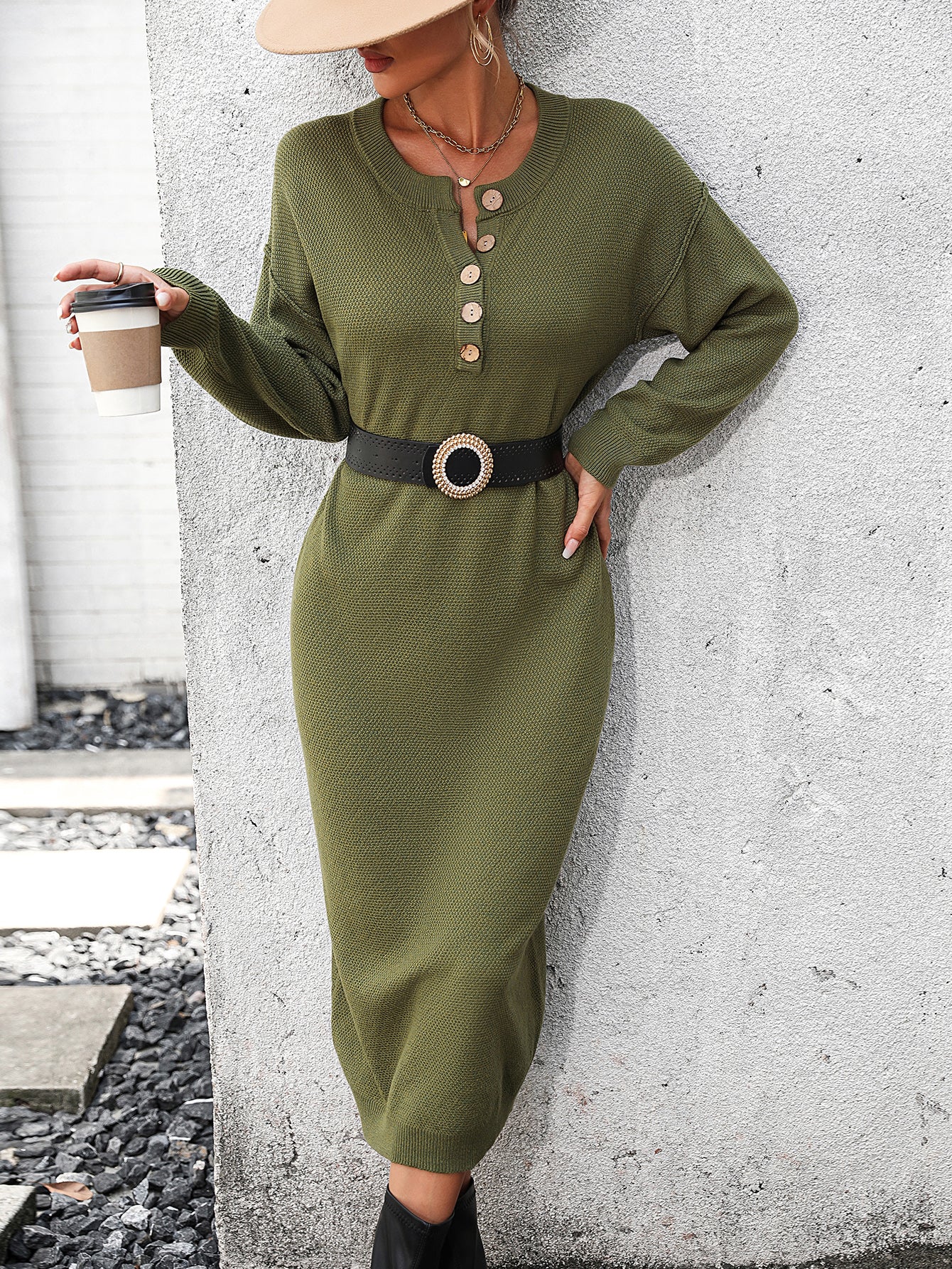 Autumn Winter Button Knitwear Dress Office Women Sweater Women  DestGlow