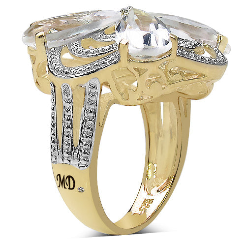 14K Yellow Gold Plated 6.69 Carat Genuine Crystal Quartz &amp; White Diamond .925 Sterling Silver Ring by Bids.com