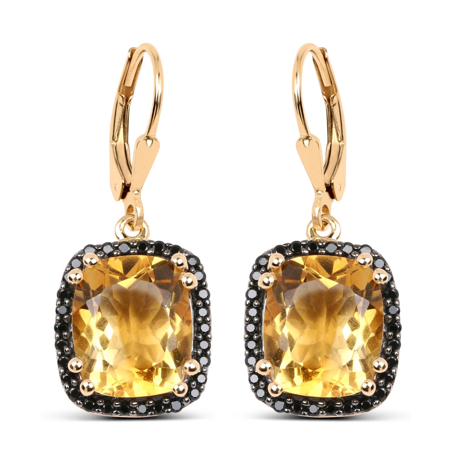14K Yellow Gold Plated 8.90 Carat Genuine Citrine &amp; Black Spinel .925 Sterling Silver Earrings  DestGlow