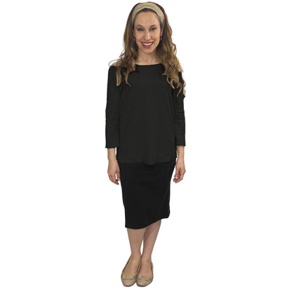 Cotton Waffle Knit Modest Top - 3/4 Sleeve with High Neckline by Kosher Casual USA