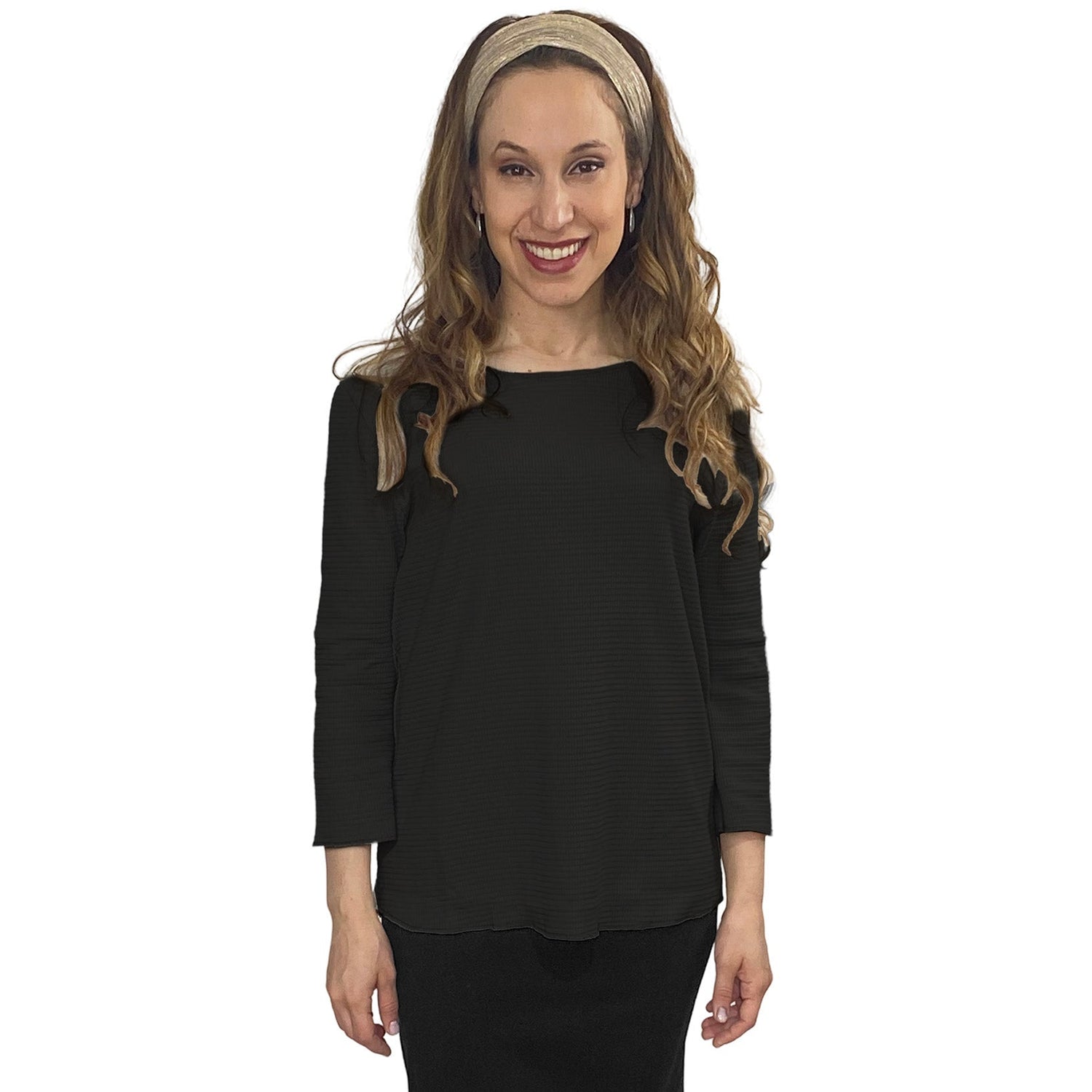 Cotton Waffle Knit Modest Top - 3/4 Sleeve with High Neckline by Kosher Casual USA